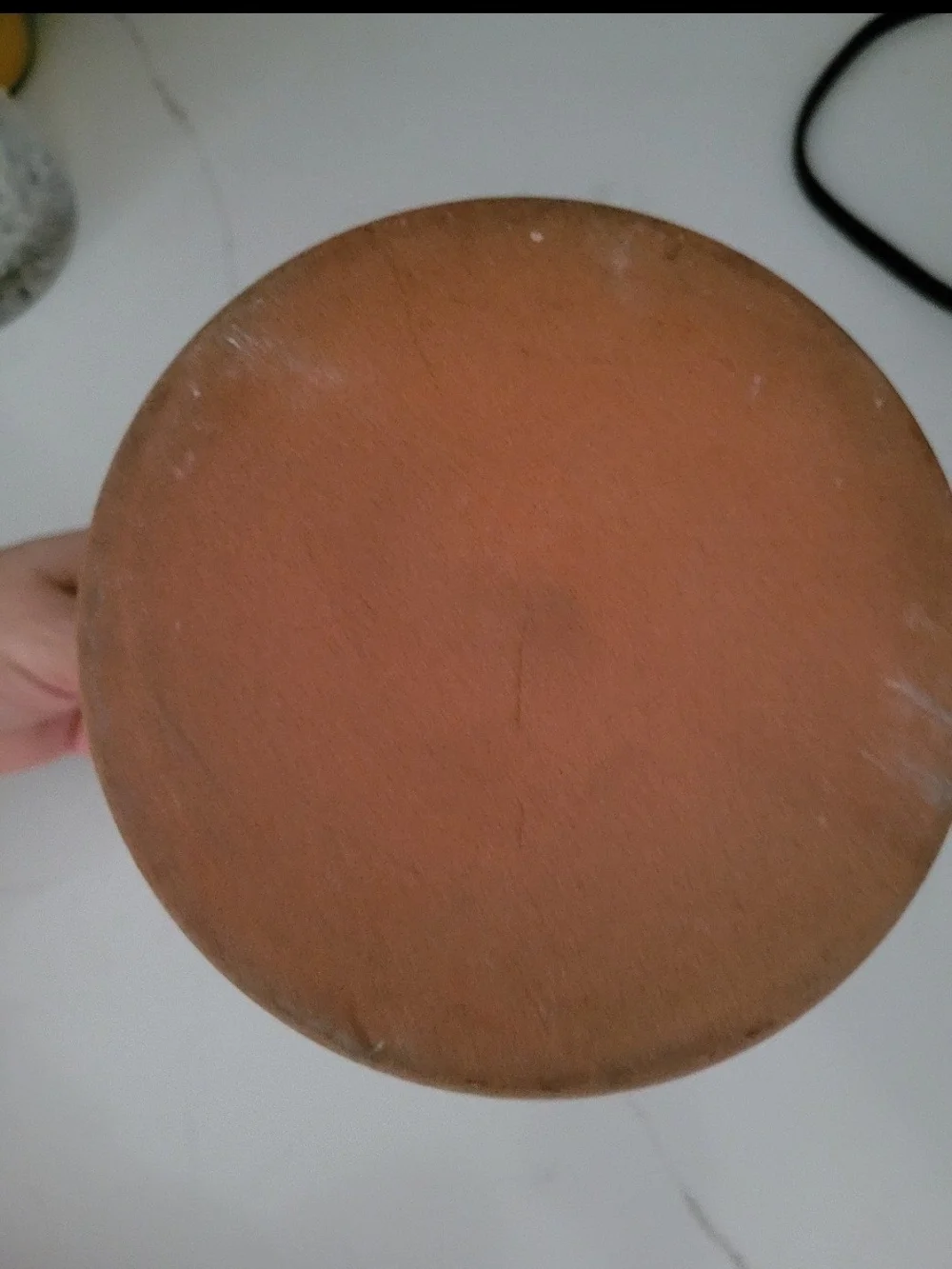 Pottery Canister with Brown Rim and Beige Body